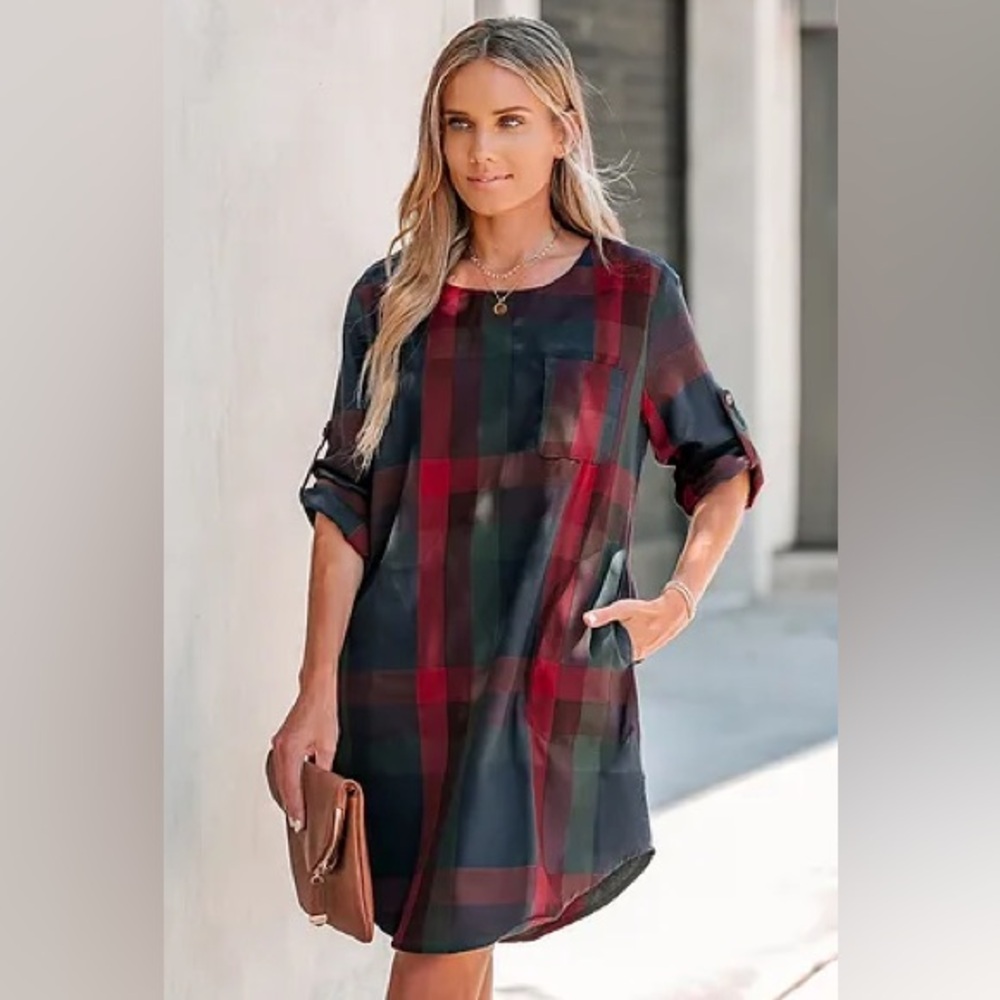 Lady plaid mine dress with pockets